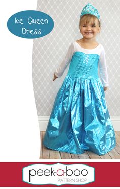 Ice Queen Dress-Up - Peek-a-Boo Pattern Shop Kids Cape Pattern, Baby Bibs Patterns Free, Ice Queen Dress, Frozen Elsa Dress, Frozen Dress, Halloween Sewing, Printable Sewing Patterns, Costume Sewing Patterns, Elsa Dress