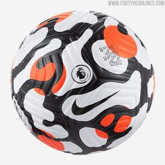 an orange and white soccer ball on a white background