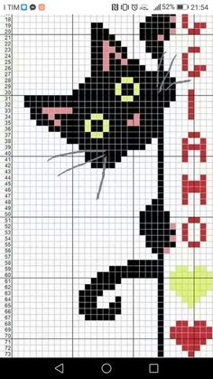 a cross stitch pattern with a black cat