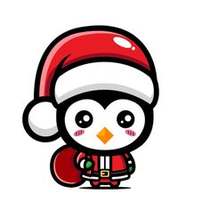 a cartoon penguin wearing a santa hat