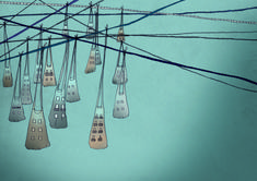 there are many wires that have houses on them