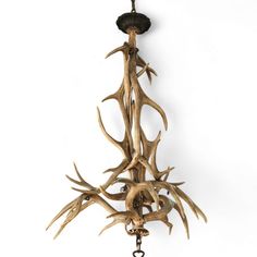 a chandelier with antlers hanging from it's sides