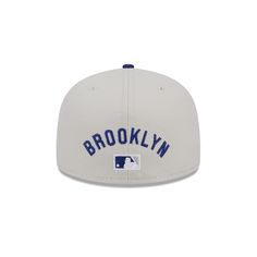 The Brooklyn Dodgers Coop Logo Select 59FIFTY Fitted Cap features an embroidered Dodgers wordmark at the front panels with a matching alternate team wordmark above a Cooperstown MLB Batterman logo at the rear. Additional details include a team patch at the right-wear side, a blue visor, and a gray undervisor. Collegiate Fitted Hat With Embroidered Logo For Baseball Season, Coop Logo, Jackie Robinson Day, Subway Series, Brooklyn Dodgers, Edmonton Oilers, Philadelphia Flyers, Anaheim Ducks, Pittsburgh Pirates