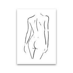 a black and white drawing of a woman's back with no shirt on it