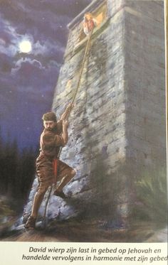 an image of a man climbing up the side of a building in front of a full moon