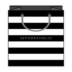 This sticker is designed to resemble a classic Sephora bag and is great for people obsessed with makeup shopping, particularly at Sephora with its distinctive black and white striped aesthetic is reminiscent of theirs! Perfect for makeup artists (MUAs), beauty influencers, and cosmetics enthusiasts! NOTE: Sizes are approximate.  They will not be exactly the inches listed due to boarders and that one side of the design is a little shorter than the other, but they will be close.  These stickers ar Sephora Bag, Shopping Bag Design, Makeup Shopping, Beauty Influencer, Design Sticker, Bag Design, Free Stickers, Sephora, Makeup Artist