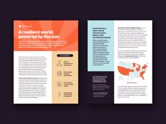 an orange and blue brochure with the words'a resilient world, powered by the sun '