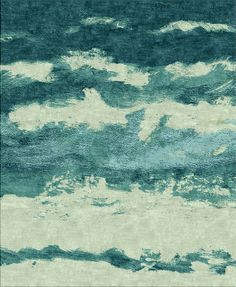 a rug with blue and white clouds on it