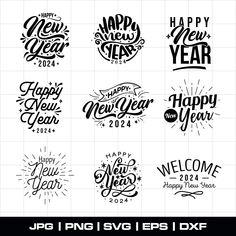 happy new year lettering and typograms for greeting cards, banners or posters