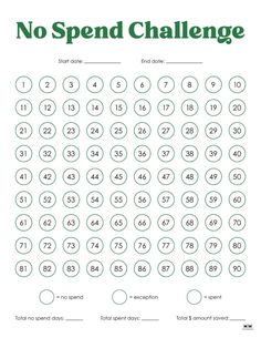 a printable no spend challenge sheet for kids to practice numbers and place value on