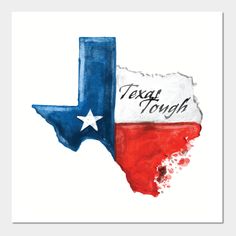 the lone star state painted in red, white and blue watercolors on a white background