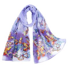 PRICES MAY VARY. Imported Hand Wash Only Size:160cm*50cm(63 inches*19.7 inches). The purple butterfly scarf is a pretty accessories for women. Material:Chiffon. Butterfly scarves for women lightweight give ladies unique beauty, flowy and comfort. Supple material makes the cute sheer scarfs look delicate and tender. Design:Excellent dyeing process, stylish and classic design, and the colors of purple red and yellow make the butterfly neck scarf can be matched with any type of dress, blouse, sweat Butterfly Scarf, Pretty Accessories, Elegant Scarves, Sheer Scarf, Printed Scarf, Fashion Scarves, Dress Blouse, Chiffon Flowers, Chiffon Scarf