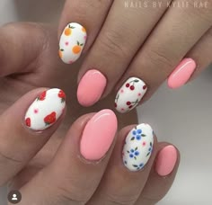 Mail Inspo 2024 Spring, Super Simple Nail Designs, Spring Nail Designs 2024, Quilt Nails, Short Almond Nail Ideas, Picnic Nails, Fruity Nails, Quilted Nails, Cowboy Nails