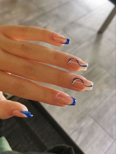 Blue Prom Nails, Formal Nails, Blue Acrylic Nails, French Tip Acrylic Nails, Blue Nail, Acrylic Nails Coffin Short, Summer Acrylic Nails, Short Acrylic Nails Designs, Prom Nails