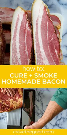 Smoked Bacon! Use this step by step tutorial to learn how to make and cure bacon from pork belly at home using your Traeger or other pellet smoker. This easy recipe / how to guide will teach you everything you need to know about making bacon and the glory of bacon ends. | cravethegood.com Bacon Ends, Home Made Bacon, Smoked Bacon Recipes, Curing Bacon, Making Bacon, Cured Meat Recipes, Peameal Bacon, Potato Bacon Soup, Homemade Bacon