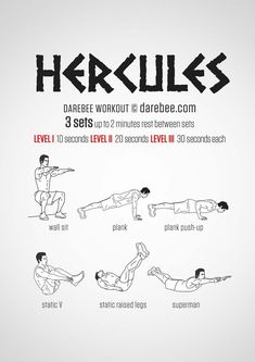 a poster with instructions on how to do the exercises for hercules, which are illustrated in black and white