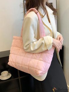 BirdinBag - Quilted Tote Bag: Sleek, Lightweight, and Spacious Quilted Tote Bags, Quilted Totes, Shoulder Tote Bag, Handle Bag, Shoulder Tote, Sleek, Tote Bag, Zipper, Pink