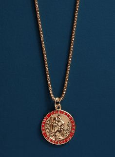 Gold Saint Christopher Red enamel pendant Necklaces WE ARE ALL SMITH: Men's Jewelry & Clothing. Rich Jewelry, Men's Necklace Gold, Dope Jewelry Accessories, Mens Gold Jewelry, St Christopher, Hand Necklace, Saint Christopher, Dope Jewelry, Round Box