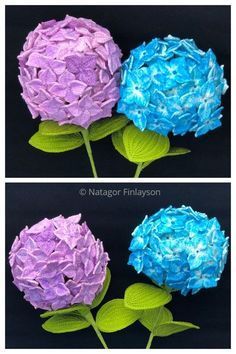 two different images of flowers made out of tissue paper