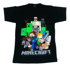 a black t - shirt with an image of minecraft on it