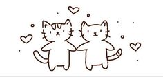 two cats standing next to each other with hearts around them