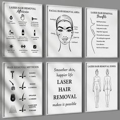 the instructions for laser hair removal are shown in black and white, with shadows on them