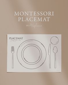 a placemat with the words montessori placemat written in white on it