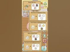 the menu for this game shows different items in each section, including food and drinks