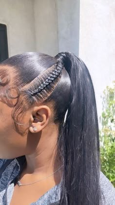 Straight High Ponytail, Ponytail With Braid, Braided Ponytail Black Hair, Cheer Ponytail, High Ponytail Styles, Cheer Flyer, Future Hairstyles, Slick Ponytail, Concert Hairstyles