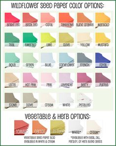 the color options for wildflower seed paper colors