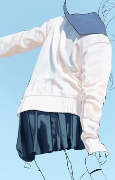 a drawing of a person wearing a white shirt and blue skirt