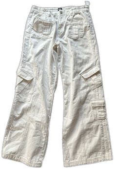 White Wide Leg Y2k Jeans, Y2k Style Cotton Cargo Jeans For Spring, Y2k Wide Leg Cotton Jeans, Y2k Wide Leg White Jeans, Mid-rise Washed Cargo Pants For Spring, Spring Mid-rise Washed Cargo Pants, Spring Washed Mid-rise Cargo Pants, Baggy White Cargo Jeans For Summer, Y2k Style High Rise Cotton Pants