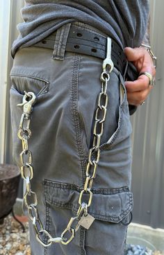 Stainless steel wallet chain 23" with stamped cross pendant with stainless wrench belt hook. Handmade, one of a kind.  You will receive the exact wallet chain pictured Wallet Chain Outfit Men, Short Wallet Chain, Wallet Chain Mens, Biker Wallet Chain, Leather Wallet On Chain With Silver-tone Hardware, Diy Belt, Wallet Chains, Diy Belts, Belt Hook