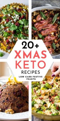 the cover of 20 + xmas keto recipes low carb festive