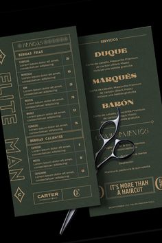 a brochure designed to look like a menu with scissors on top of it