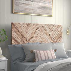 This panel headboard has a charming rustic look that marries vintage and contemporary styles while keeping the wood's grain color variation front and center. It's made from engineered wood and features a series of wood planks in an almost chevron-inspired pattern. We love the way the array of finishes adds visual intrigue and texture to this otherwise simple, clean-lined design. Vaguely reminiscent of a live edge, this panel headboard is great for setting a versatile foundation in your guest roo Bohemian Style Bedding, Wood Panel Headboard, Boho Headboard, Headboard Wood, Chevron Headboard, Bedroom Redesign, Moody Bedroom, Queen Headboard, Headboard Designs