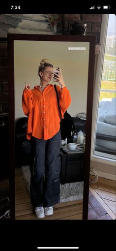 Orange Top Outfit, Diy Vetement, Casual School Outfits, Elegante Casual, Orange Blouse, Easy Trendy Outfits, Festival Looks