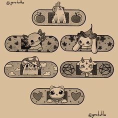 four skateboards with cartoon animals on them