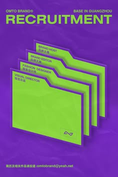 three folders are stacked on top of each other in front of a purple background