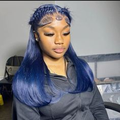 #wigs #wig #lace #lacefront #lacefrontwig #redhair #redwig #bows #bow #halfuphalfdown #gray #grey #bluehair #weave #quickweave #quickweaves #sewin #upart #coloredhair #coloredwigs #coloredwig #blackhair #blackwigs #pinkwigs #bluewigs #greewigs #yellowwigs #braids #knotlessbraids #fulani #fulanibraids #bohobraids #stitchbraids Blue Lace Wig, Shower Hairstyles, Baby Shower Hairstyles, Weave Colors, Protective Braids, Blue Hair Color, Soft Locs