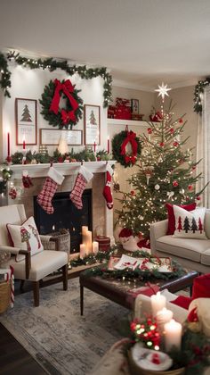 a living room filled with furniture and a christmas tree