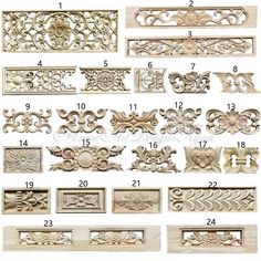 the different types of decorative molds for furniture and wall decor, including carved wood carvings