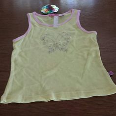 Yellow With Pink Braid . Bling Butterfly In Front. 100 % Cotton Tanktop Girl, Tank Girl, Kids Shirts, Shirts Tops, Kids Fashion, Tank Tops, Yellow, Clothes