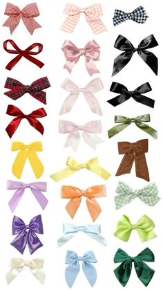 many different types of bows are shown in this image with the same color and pattern