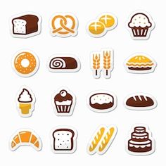 stickers with different types of bread and pastries