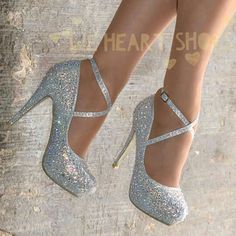 Silver Quince Shoes, Blue Quince Heels, Quince Shoes Heels, Silver High Heels For Prom, Prom Heels Sparkly, Winter Formal Shoes, Prom Shoes Blue, Quinceanera Heels, Prom Shoes Silver