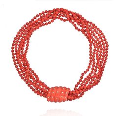 Seaman Schepps - 18K Yellow Gold Six Strang Coral And Diamond Necklace Seaman Schepps, Formal Jewelry, Gold Link Bracelet, David Webb, Modern Necklaces, Coral Beads, Multi Strand Necklace, Sparkle Diamonds, Strand Necklace