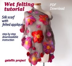 How to make a Silk scarf with felted applique is a digital download with a detailed, 13 page tutorial, complete with photographs This is an Instant Download digital item. You will receive an email with the download details once payment is cleared. Following step by step you will make your unique scarf made from natural silk and delicate merino wool. ----To complete this project you will also need (NOT PROVIDED) -- Dyed silk chiffon 3.5 or Margilan silk gauze. (I do not recommend working with den Nuno Felting Tutorial, Sleeveless Top Pattern, Wet Felting Tutorial, Scarf Tutorial, Reversible Dress, Artsy Outfit, Nuno Felt Scarf, Felting Tutorials, Wool Projects