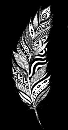 a black and white drawing of a feather