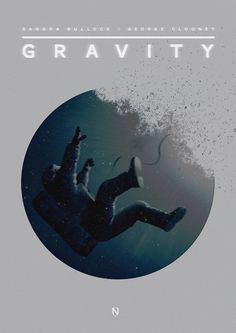 the poster for gravity shows a man falling off his surfboard into the water, while another person is swimming in the background